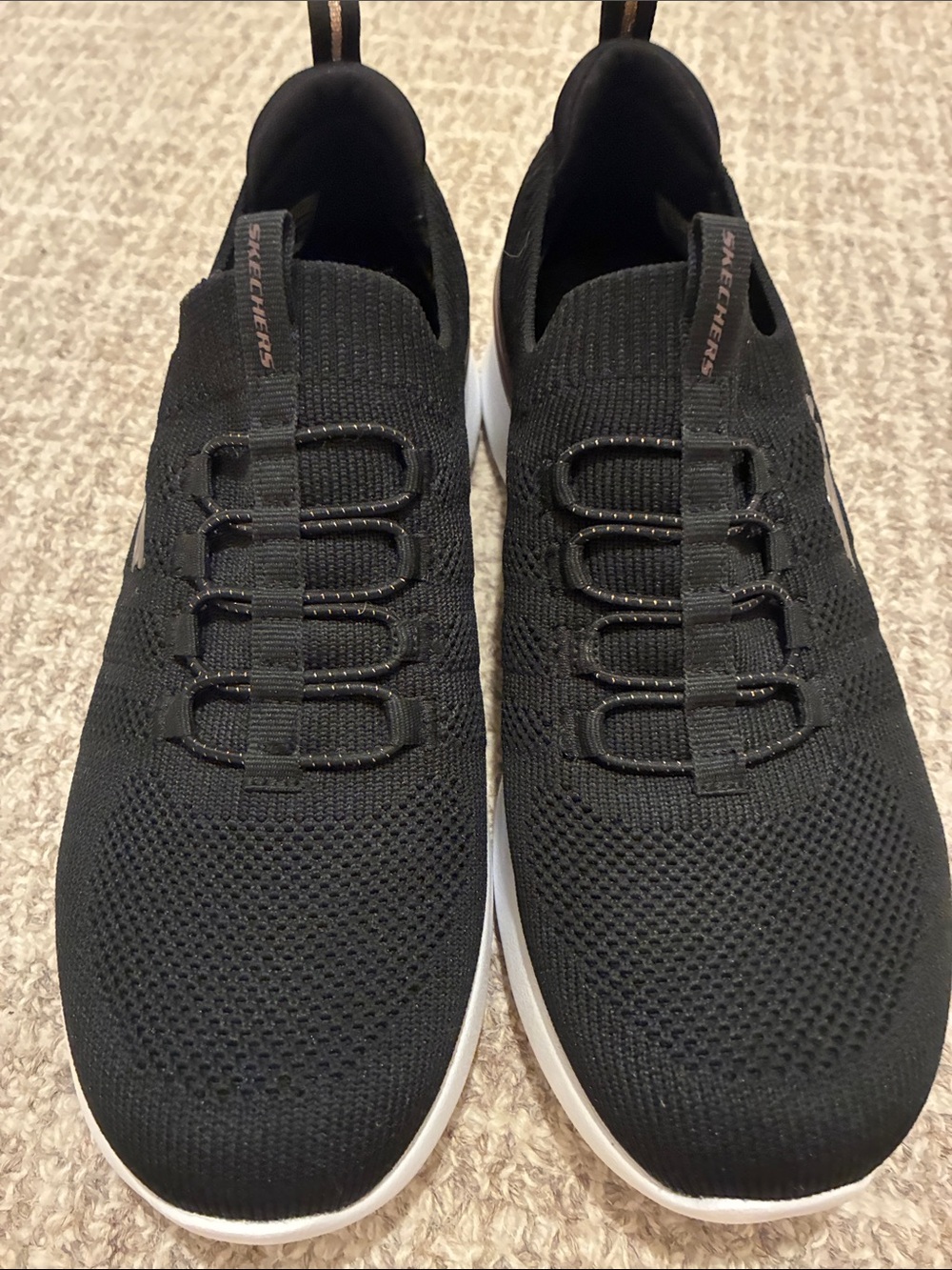 Skechers Women's Black Knit Slip-On Sneakers with White Sole
